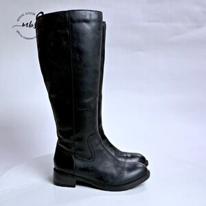 Clarks Leather Fur Lined Side Zip Tall Boots Black Women 7